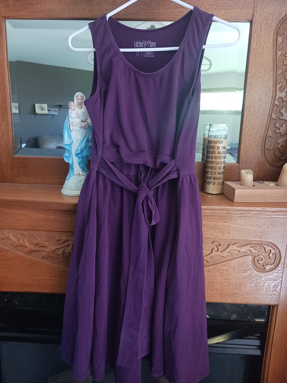 Latched Mama Cotton Plum Sleeveless Tie-Waist A-Line Dress